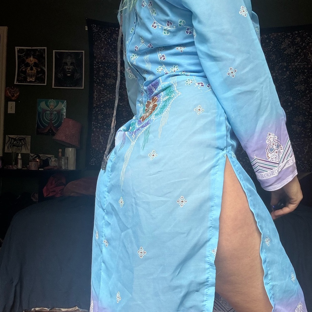 Elegant Blue Embroidered Dress